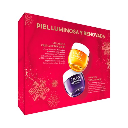 OLAY Caja con crema facial de día con Niacinamida y crema facial de noche.