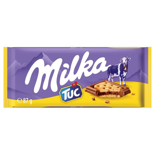 MILKA Chocolate con leche y galletas saladas, sandwich Tuc 87 g.
