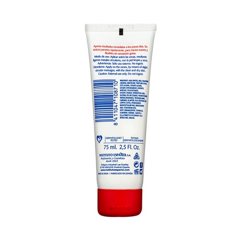 INSTITUTO ESPAÑOL Crema de manos con urea para piel dañada o seca 75 ml.