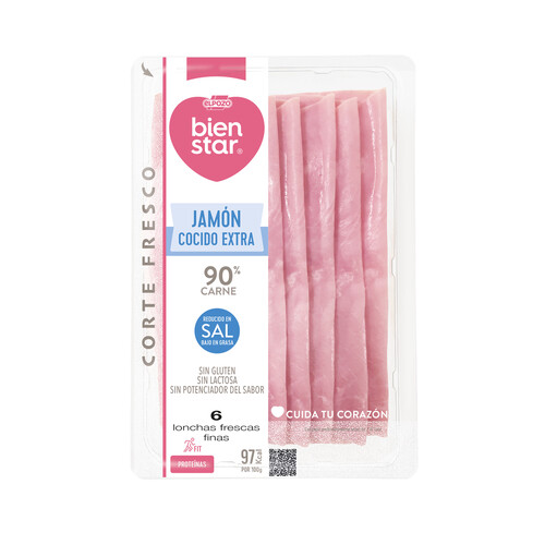 Jamón cócido de categoria extra, cortado en finas lonchas EL POZO Bienstar 120 g.