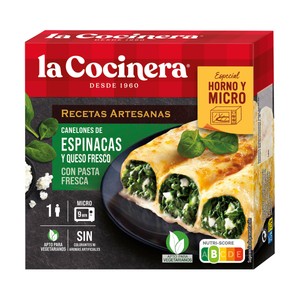 Imagen de LA COCINERA Recetas artesanas Canelones de pasta fresca rellenos de espinacas y queso fresco 280 g.