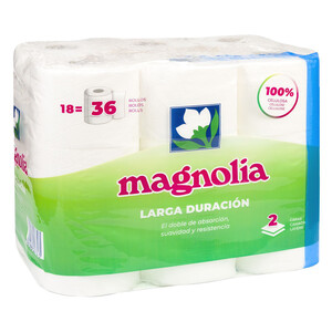 Imagen de MAGNOLIA Papel higiénico (100% celulosa) 2 capas y larga duración 18 uds.