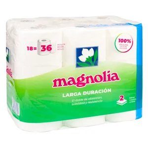 MAGNOLIA Papel higiénico (100% celulosa) 2 capas y larga duración 18 uds.