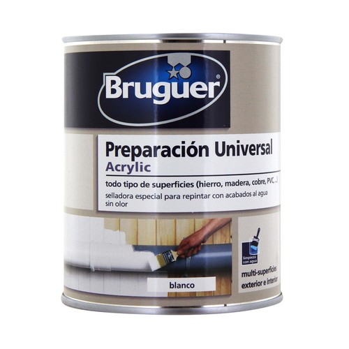 Bote de 0.75 litros de imprimación selladora acrílica universal de color blanco BRUGUER.