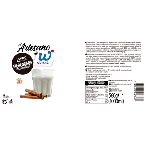 NORDWIK Tarrina de helado de leche merengada con sirope de canela 1 l.