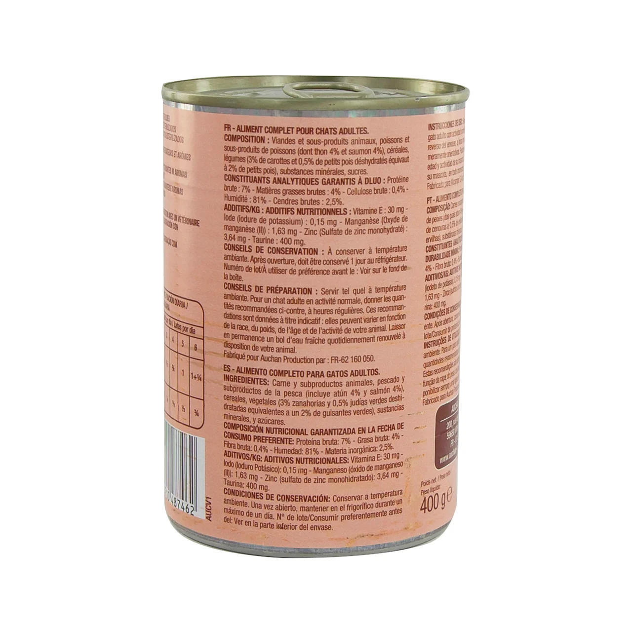 PRODUCTO ALCAMPO Bocaditos en salsa de atún y salmón para gatos esterilizados 400 g.