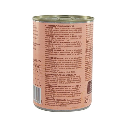 PRODUCTO ALCAMPO Bocaditos en salsa de atún y salmón para gatos esterilizados 400 g.