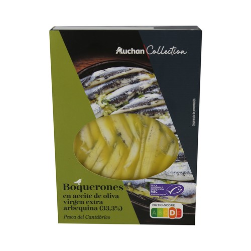 PRODUCTO ALCAMPO Collection Boquerones en aceite de oliva virgen extra Arbequina MSC (Pesca sostenible certificada) 80 g.