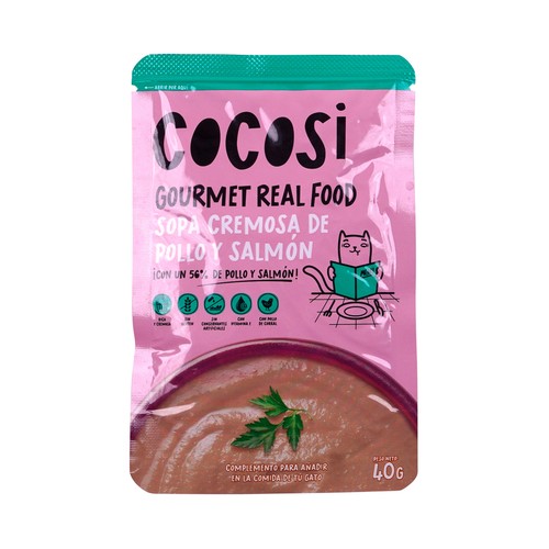 COCOSI Sopa cremosa de pollo y salmón para gatos - 40g.