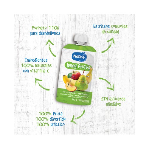 NESTLÉ Happy fruits Bolsita de fruta variada (plátano, pera, manzana y naranja), a partir de los 12 meses 110 g.