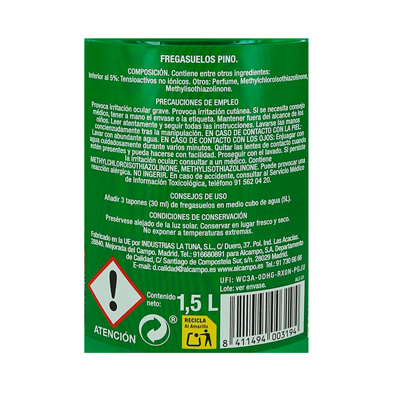PRODUCTO ALCAMPO Fregasuelos pino 1,5 l.