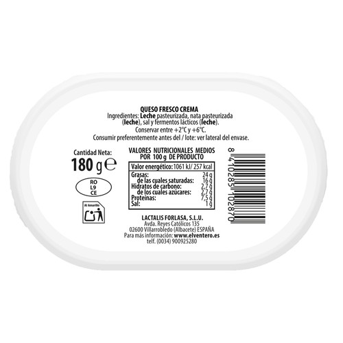 EL VENTERO Queso crema untable 100% natural 180 g.