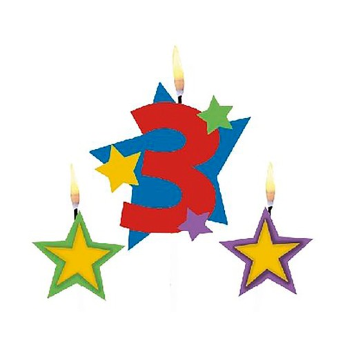 Vela de cumpleaños número 3 con dos velas de estrellas, 12,2x13,5cm, AMSCAN
