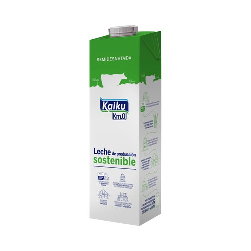 KAIKU Leche semidesnatada de vaca, de producción sostenible Km 0 1 l.