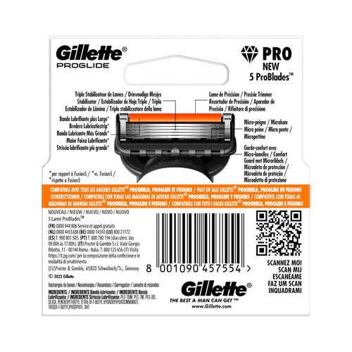 GILLETTE Recambio de cuchillas de 5 hojas para maquinillas de afeitar GILLETTE Proglide 3 uds.