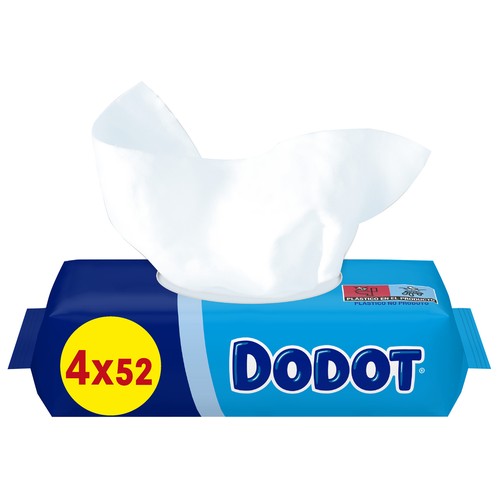 DODOT Toallitas humedas para bebé, aptas para manos y cara 4 x 52 uds.