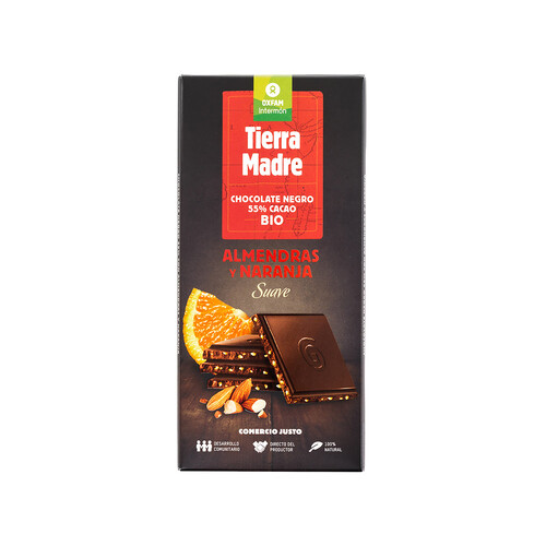 INTERMÓN OXFAM Chocolate negro 55% cacao con almendras y naranja ecológico INTERMÓN OXFAM TIERRA MADRE 100 g.