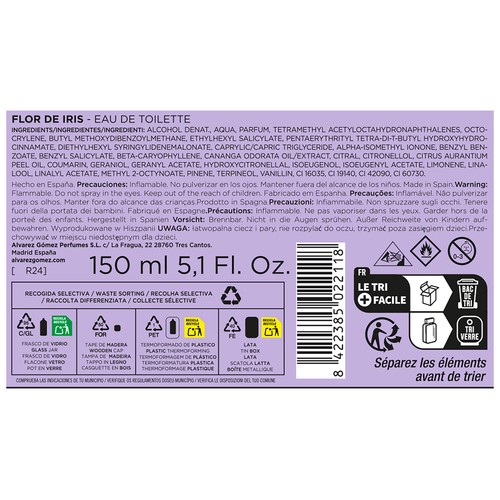 ALVAREZ GÓMEZ Agua fresca de flores flor de iris Estuche (lata) con colonia para mujer 150 ml.
