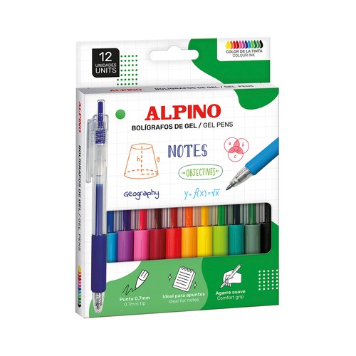 Set 12 bolígrafos Line Gel retráctiles multicolor.  ALPINO