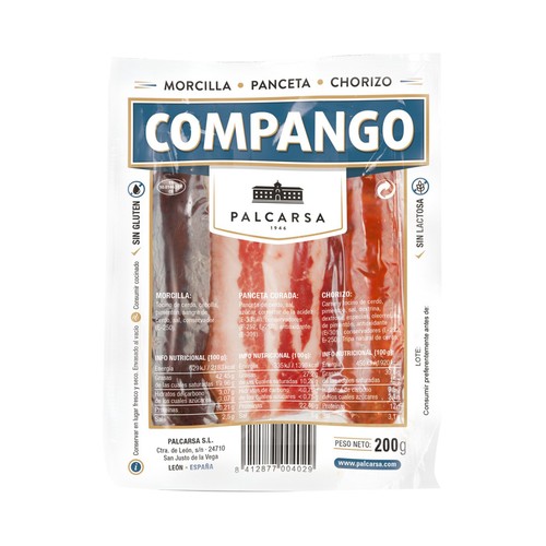 PALCARSA Compango compuesto por chorizo, panceta y morcilla 200 g.