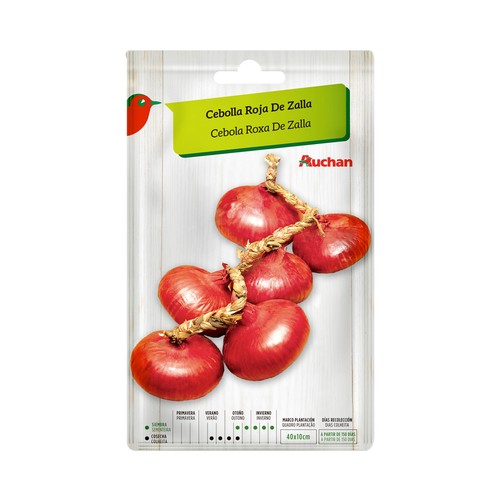 Sobre de semillas para sembrar cebollas de la variedad roja de Zalla PRODUCTO ALCAMPO.