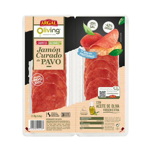 Jamón curado de pavo cortado en lonchas ARGAL Oliving 2 x 35 g.