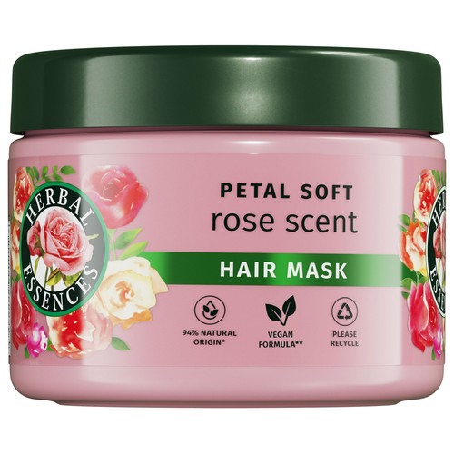 HERBAL ESSENCES Mascarilla capilar suavizante e hidrante con aroma a rosas, para cabellos secos 300 ml.