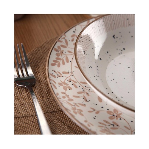 Vajilla completa de 18 Piezas con motivos Flores Beige, VERSA HOME