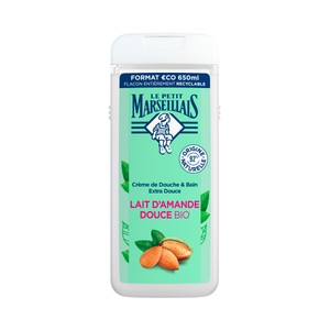 LE Petit Marseiliais Gel para Baño o Ducha Extra Suave con Leche de Almendras Dulces Bio, para Pieles Sensibles 650 Ml.