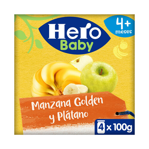 HERO Baby Tarrito de fruta (manzana Golden y plátano) a partir de 4 meses 4 x 100 g.