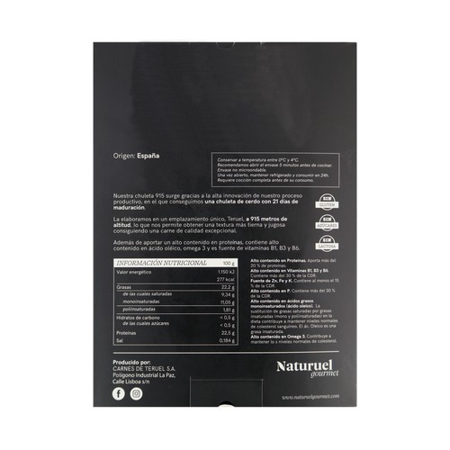NATURUEL GOURMET Chuleta 915 IGP Cerdo de Teruel.