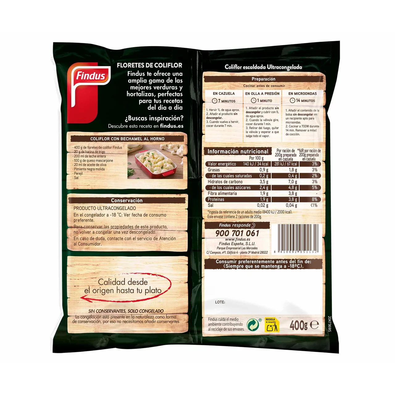 FINDUS Floretes de coliflor ultracongelados FINDUS 400 g.