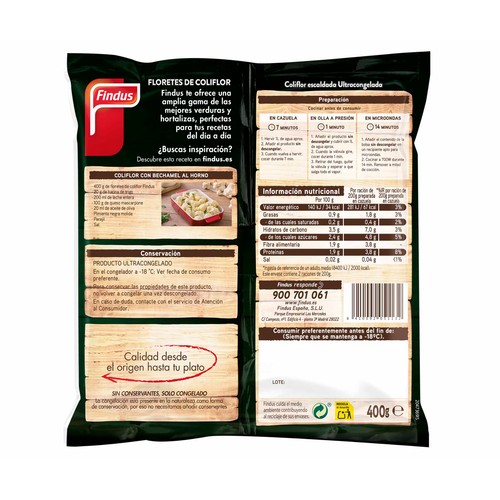 FINDUS Floretes de coliflor ultracongelados FINDUS 400 g.