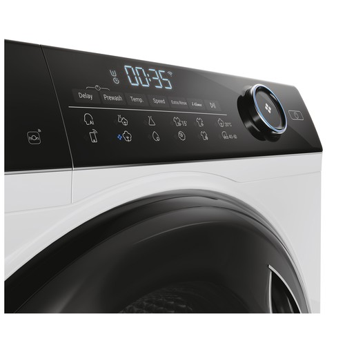 Lavadora HAIER HW80-B14959EU1-S 8KG blanca y negro, clasificación energética: A, 1400RPM, H: 85cm, A: 59,5cm, F: 58,3cm.