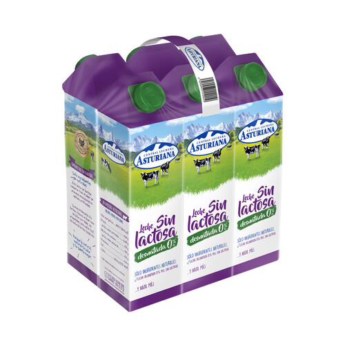 Leche desnatada 0% materia grasa sin lactosa CENTRAL LECHERA ASTURIANA 6 x 1l.