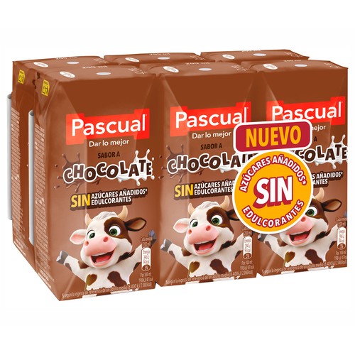 PASCUAL Batido mini de chocolate, sin azúcar 6X200ML