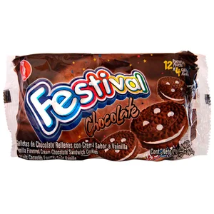 FESTIVAL Galletas de chocolate tipo sandwich rellenas de crema sabor a vainilla 403 g.
