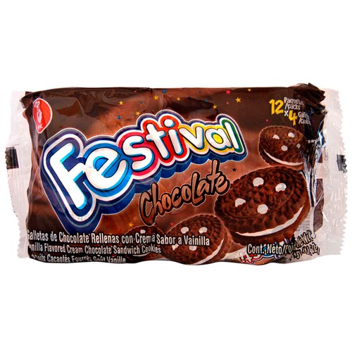 FESTIVAL Galletas de chocolate tipo sandwich rellenas de crema sabor a vainilla 403 g.