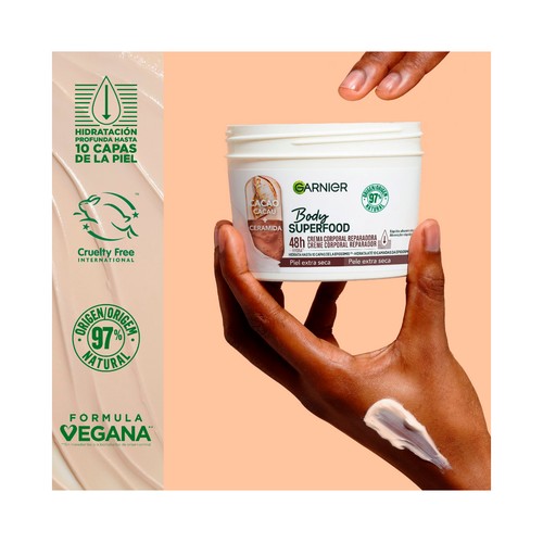 GARNIER Body superfood Crema corporal reparadora para piel extra seca 400 ml.
