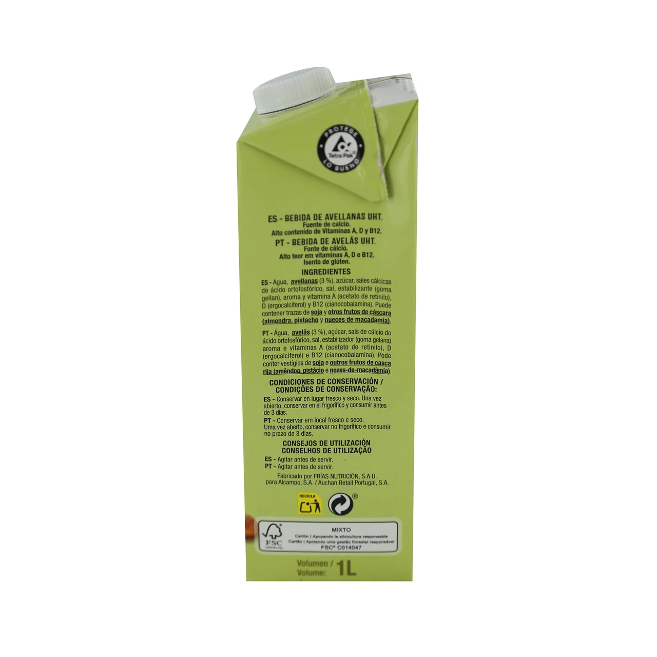 AUCHAN Bebida vegetal de avellanas 1 l. Producto Alcampo