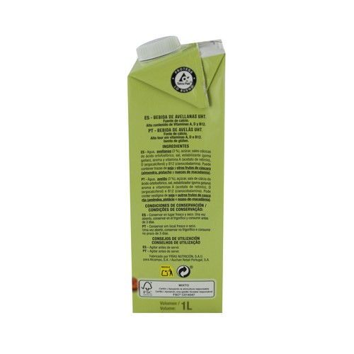 AUCHAN Bebida vegetal de avellanas 1 l. Producto Alcampo