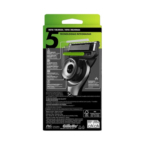 GILLETTE Labs Maquinilla de afeitar con cabezal pivotante de 5 hojas  + colgador de pared.