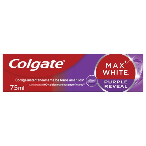 COLGATE Max white purple reveal Pasta de dientes de uso diario con acción blanqueante 75 ml.