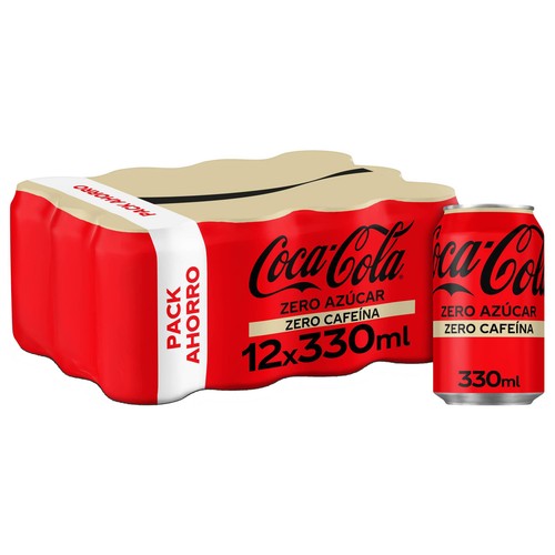 COCA COLA Zero azúcar zero cafeína Refresco de cola pack 12 latas 33 cl.
