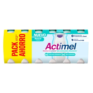 ACTIMEL de Danone Leche fermentada con Lcasei y sabor natural sin azucares añadidos 12 x 100 g.