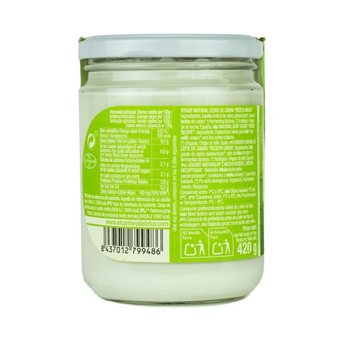 CANTERO DE LETUR Yogur griego natural ecológico de cabra 420 g.