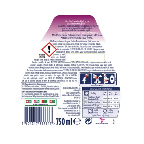 WOOLITE Detergentes prendas delicadas (lana y seda) 750 ml.