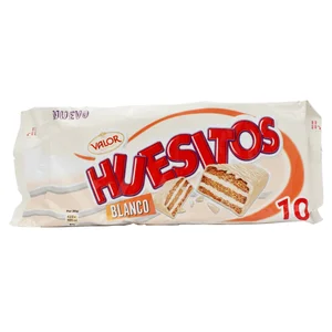 HUESITOS Barritas de chocolate blanco, crujientes y con relleno sabor nata 10 uds. 20 g.