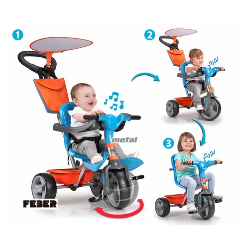 Triciclo evolutivo Baby Plus Music con luces y sonidos, 9 meses-3 años, FEBER.