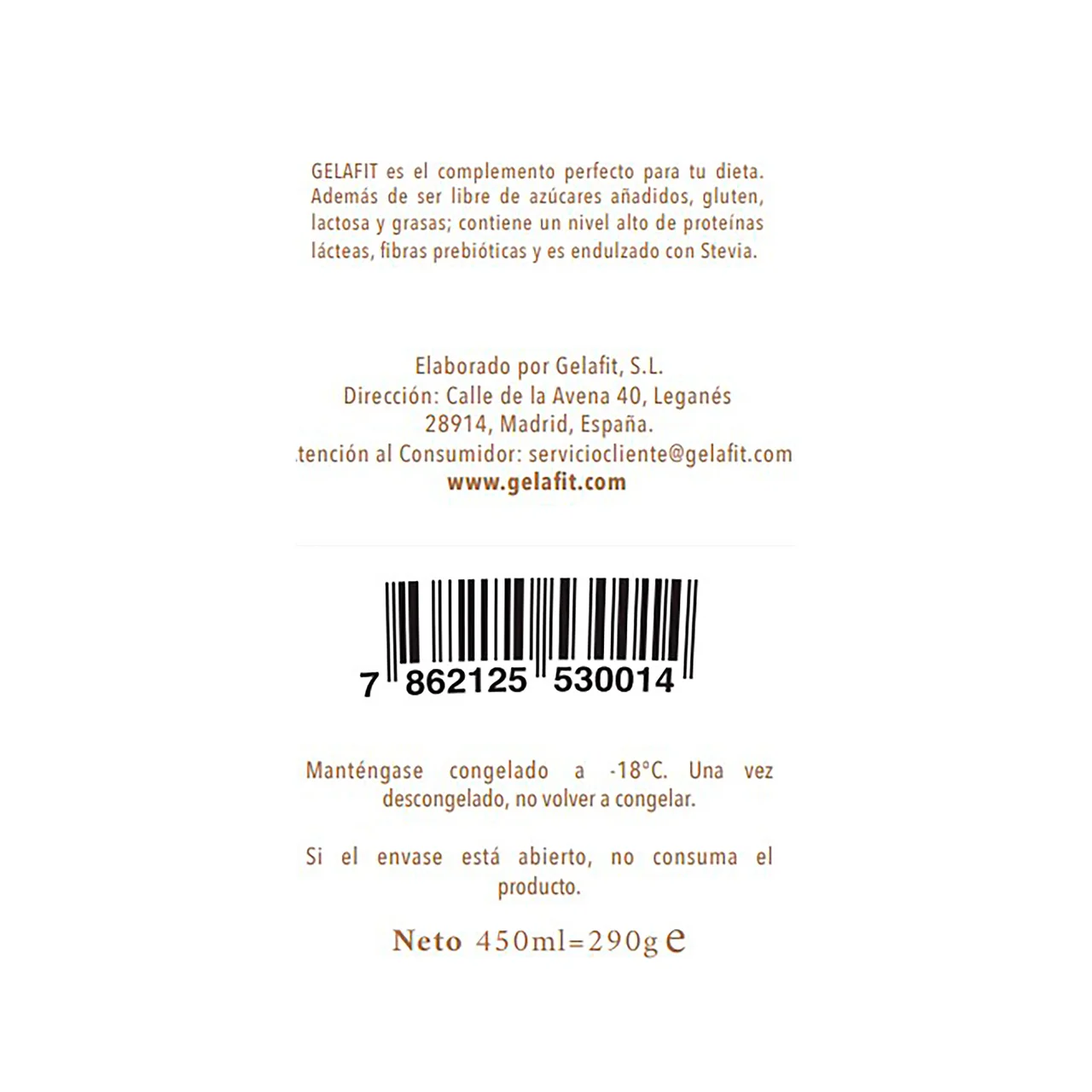 Tarrina de helado de vainilla, sin gluten y sin lactosa 450 ml.